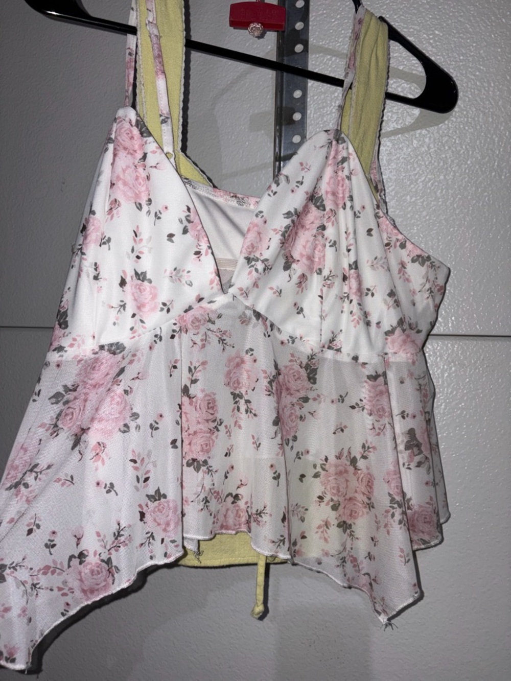 SHEIN Pink and White Floral Peplum Camisole